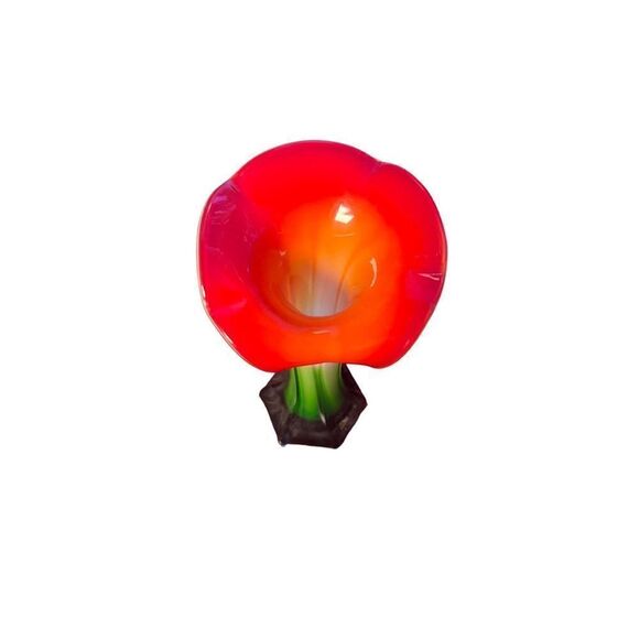 Vintage Italian Murano Amaryllis Floral Red Green & White Hand Blown - Picture 5 of 7